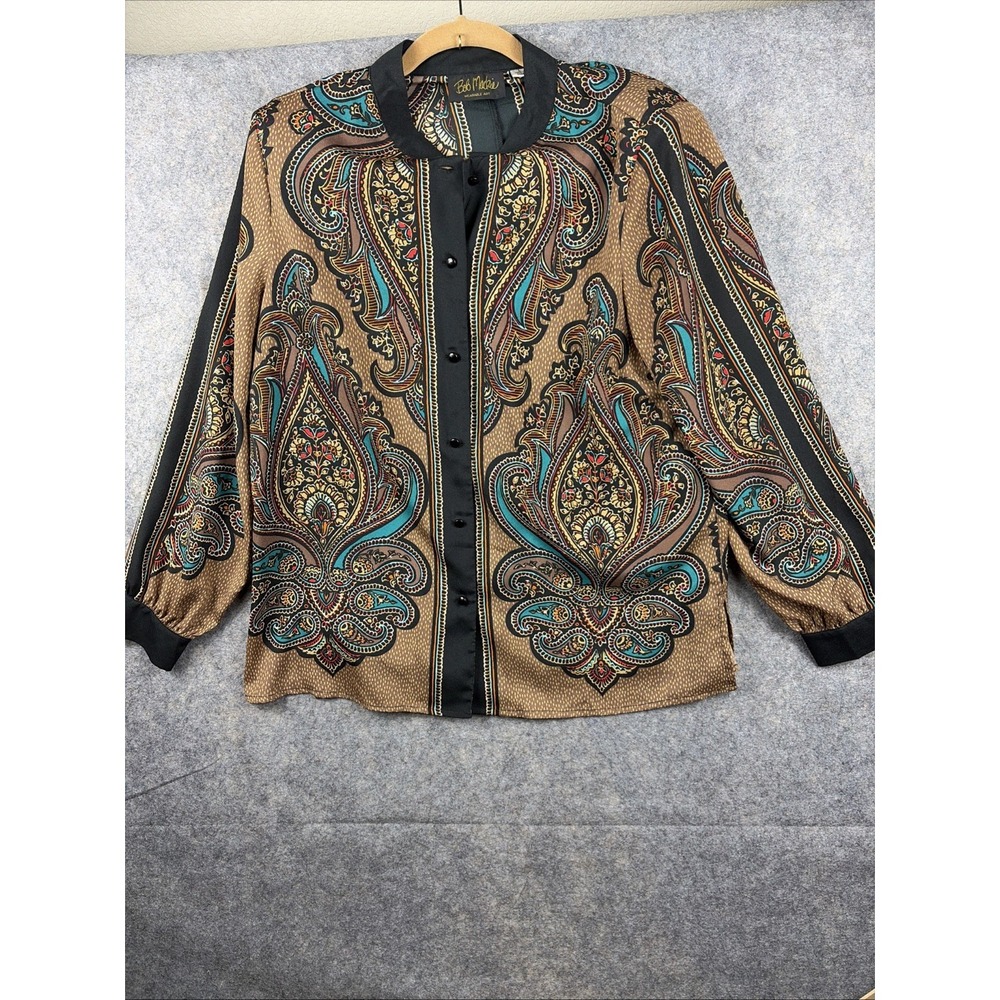 BOB MACKIE (L)Mandarin Collar Paisley Print Button Front Blouse Multi Color